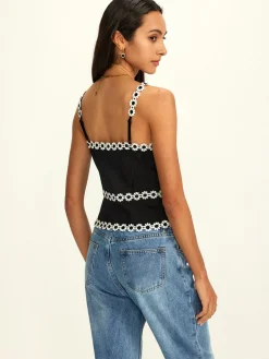 COMMENSE Cotton & Linen Daisy Trim Split Cami Top* Tank Tops & Camis|Tops