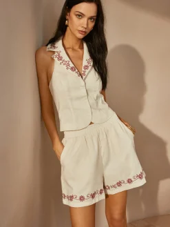 COMMENSE Cotton & Linen Embroidery Shorts Set* Shorts Sets|Shorts