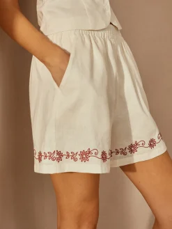 COMMENSE Cotton & Linen Embroidery Shorts Set* Shorts Sets|Shorts