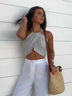 COMMENSE Cotton & Linen Halter Tank Top* Tank Tops & Camis