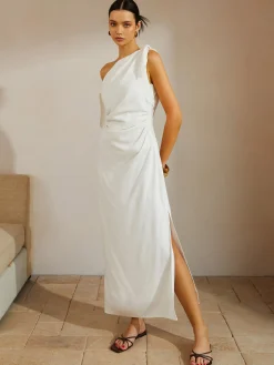 COMMENSE Cotton & Linen Knotted Strap Long Dress* White Dresses|Casual Dresses