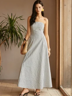 COMMENSE Cotton & Linen Off-Shoulder Dress* White Dresses|Casual Dresses