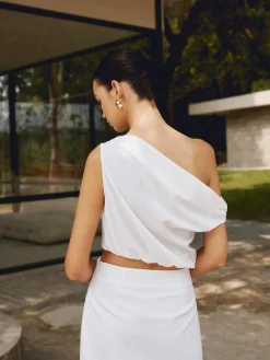 COMMENSE Cotton & Linen One Shoulder Off Blouse* Blouses & Shirts|Matching Sets