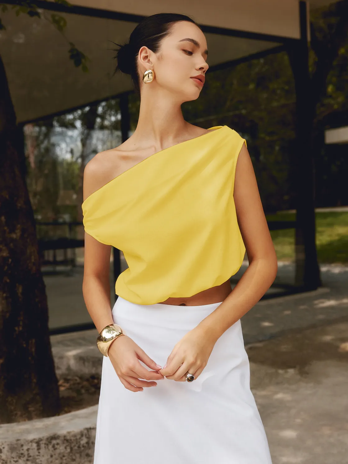 COMMENSE Cotton & Linen One Shoulder Off Blouse* Blouses & Shirts|Matching Sets
