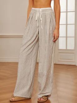 COMMENSE Cotton & Linen Pinstripe Drawstring Pants* Pants|Bottoms