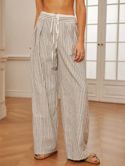 COMMENSE Cotton & Linen Pinstripe Drawstring Pants* Pants|Bottoms