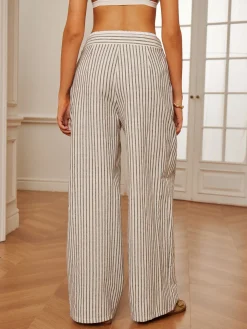COMMENSE Cotton & Linen Pinstripe Drawstring Pants* Pants|Bottoms