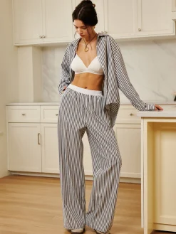 COMMENSE Cotton & Linen Pinstripe Loose Shirt* Long Sleeve Sets|Blouses & Shirts