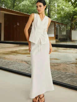COMMENSE Cotton & Linen Plain Sleeveless Skirt Set* Skirt Sets|Long Sleeve Sets