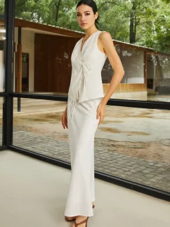 COMMENSE Cotton & Linen Plain Sleeveless Skirt Set* Skirt Sets|Long Sleeve Sets