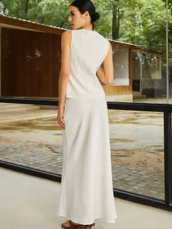 COMMENSE Cotton & Linen Plain Sleeveless Skirt Set* Skirt Sets|Long Sleeve Sets