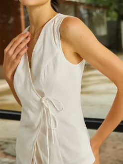 COMMENSE Cotton & Linen Plain Sleeveless Skirt Set* Skirt Sets|Long Sleeve Sets