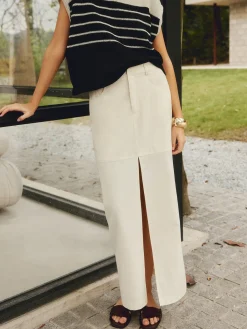 COMMENSE Cotton & Linen Pockets Split Maxi Skirt* Skirts|Matching Sets