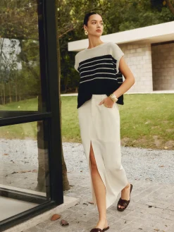 COMMENSE Cotton & Linen Pockets Split Maxi Skirt* Skirts|Matching Sets