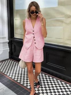 COMMENSE Cotton & Linen Pockets Shorts Set* Shorts Sets|Shorts