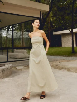 COMMENSE Cotton & Linen Shirred Pocket Long Dress* Casual Dresses|Vacation Dresses