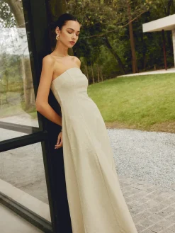COMMENSE Cotton & Linen Shirred Pocket Long Dress* Casual Dresses|Vacation Dresses