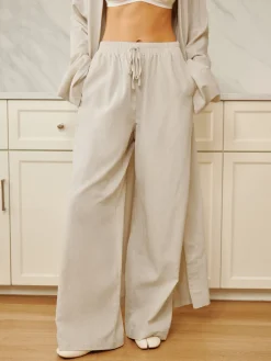 COMMENSE Cotton & Linen Solid Drawstring Pants* Long Sleeve Sets|Pants