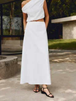 COMMENSE Cotton & Linen Solid Maxi Skirt* Skirts|Matching Sets