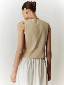 COMMENSE Cotton & Linen Solid V-Neck Vest* Outerwear|Vests