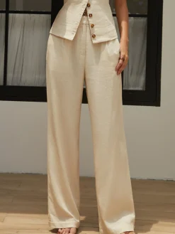 COMMENSE Cotton & Linen Straight Leg Pants* Pants|Bottoms