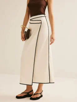 COMMENSE Cotton & Linen Wave Trim Midi Skirt* Skirts|Bottoms