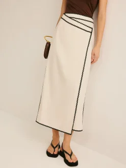 COMMENSE Cotton & Linen Wave Trim Midi Skirt* Skirts|Bottoms