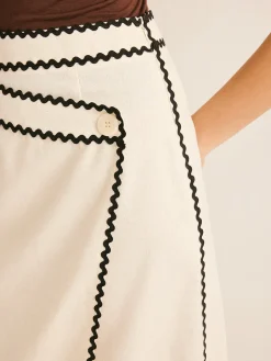 COMMENSE Cotton & Linen Wave Trim Midi Skirt* Skirts|Bottoms