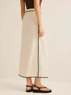 COMMENSE Cotton & Linen Wave Trim Midi Skirt* Skirts|Bottoms