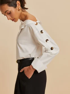 COMMENSE Cotton Asymmetrical Metal Button Shirt* Blouses & Shirts|Tops