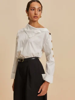 COMMENSE Cotton Asymmetrical Metal Button Shirt* Blouses & Shirts|Tops