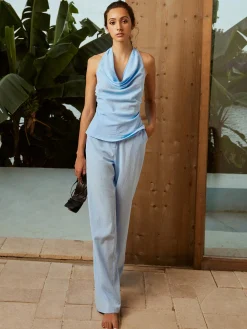 COMMENSE Cotton Backless Halter Funnel Neck Pants Set* Pants Sets|Matching Sets