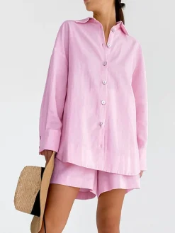 COMMENSE Cotton Beach Two Piece Shorts Set* Matching Sets