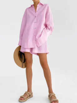 COMMENSE Cotton Beach Two Piece Shorts Set* Matching Sets