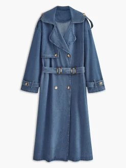 COMMENSE Cotton Belted Denim Trench Coat* Denim|Outerwear