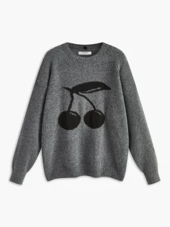 COMMENSE Cotton Blends Cherry Printed Pullover Sweater* Sweater Tops|Sweaters & Cardigans