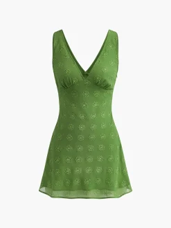 COMMENSE Cotton Blends Drawstring V-Neck Dress* Work Dresses|Vacation Dresses