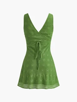 COMMENSE Cotton Blends Drawstring V-Neck Dress* Work Dresses|Vacation Dresses