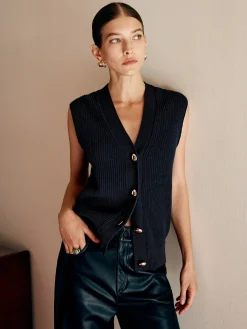 COMMENSE Cotton Blends Ribbed Sweater Vest* Sweater Vests|Sweaters & Cardigans