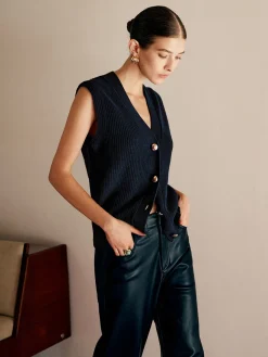 COMMENSE Cotton Blends Ribbed Sweater Vest* Sweater Vests|Sweaters & Cardigans