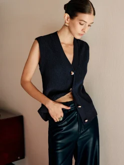 COMMENSE Cotton Blends Ribbed Sweater Vest* Sweater Vests|Sweaters & Cardigans