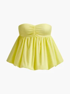 COMMENSE Cotton Blends Shirred Bubble Blouse* Tops