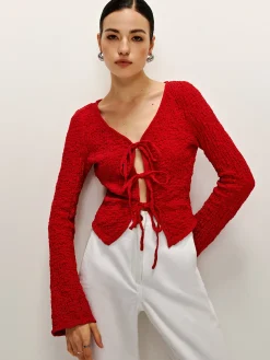COMMENSE Cotton Blends Tie Front Soft Blouse* Blouses & Shirts|Tops