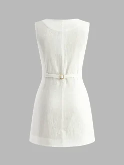 COMMENSE Cotton Button-Front Short Dress* White Dresses|Black Dresses