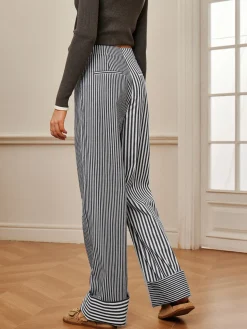COMMENSE Cotton Contrast Binding Pinstripe Pants* Pants|Bottoms