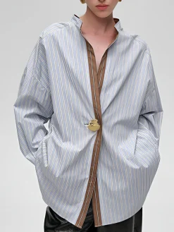 COMMENSE Cotton Contrast Trim Pinstripe Polo Shirt* Blouses & Shirts|Tops