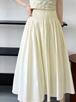 COMMENSE Cotton Creamy Pleated Maxi Skirt* Skirts|Bottoms