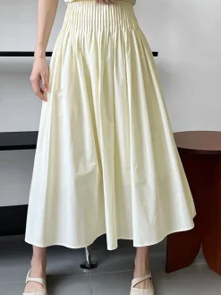 COMMENSE Cotton Creamy Pleated Maxi Skirt* Skirts|Bottoms
