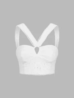 COMMENSE Cotton Eyelet Zippered Crop Top* Crop Tops|Tank Tops & Camis