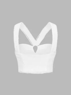 COMMENSE Cotton Eyelet Zippered Crop Top* Crop Tops|Tank Tops & Camis